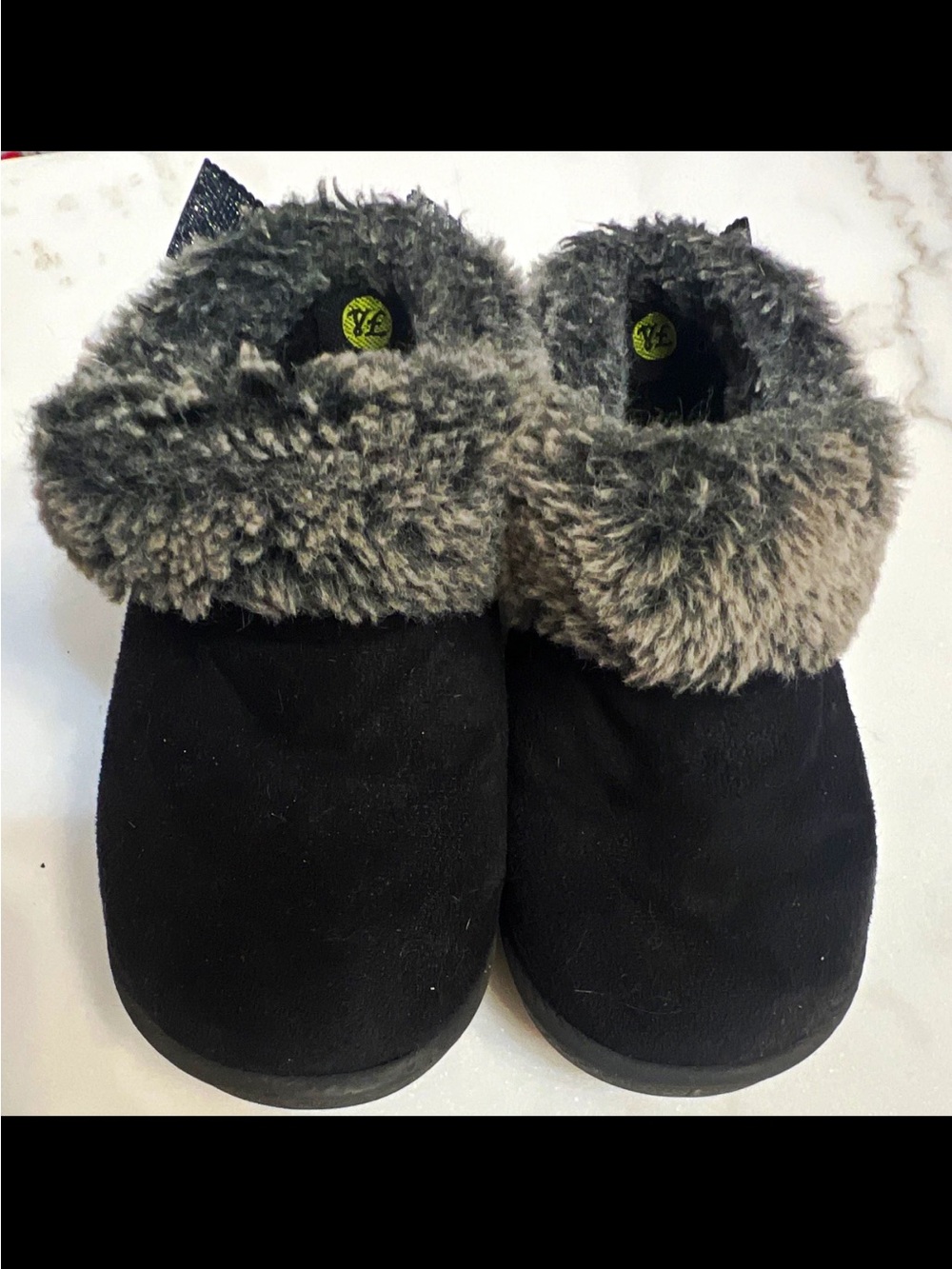 Toddler Girl Boots Black/Gray Faux Fur Lined Bow Slip-On Size 3/4